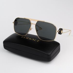 NEW Versace VE2269 100287 Gold Dark Grey Pilot Unisex Sunglasses VE 2269